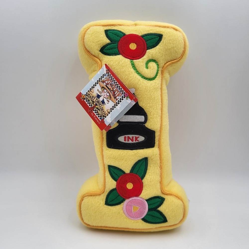 Vintage Mary Englebright Plush Pillow Letter "I" Yellow Embroidery -New!